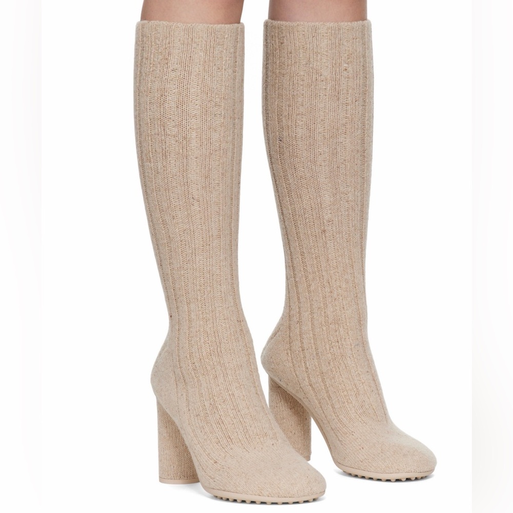 Bottega Veneta Beige Ribbed Knit Sock Boots Size EU 40 / US 10 Women